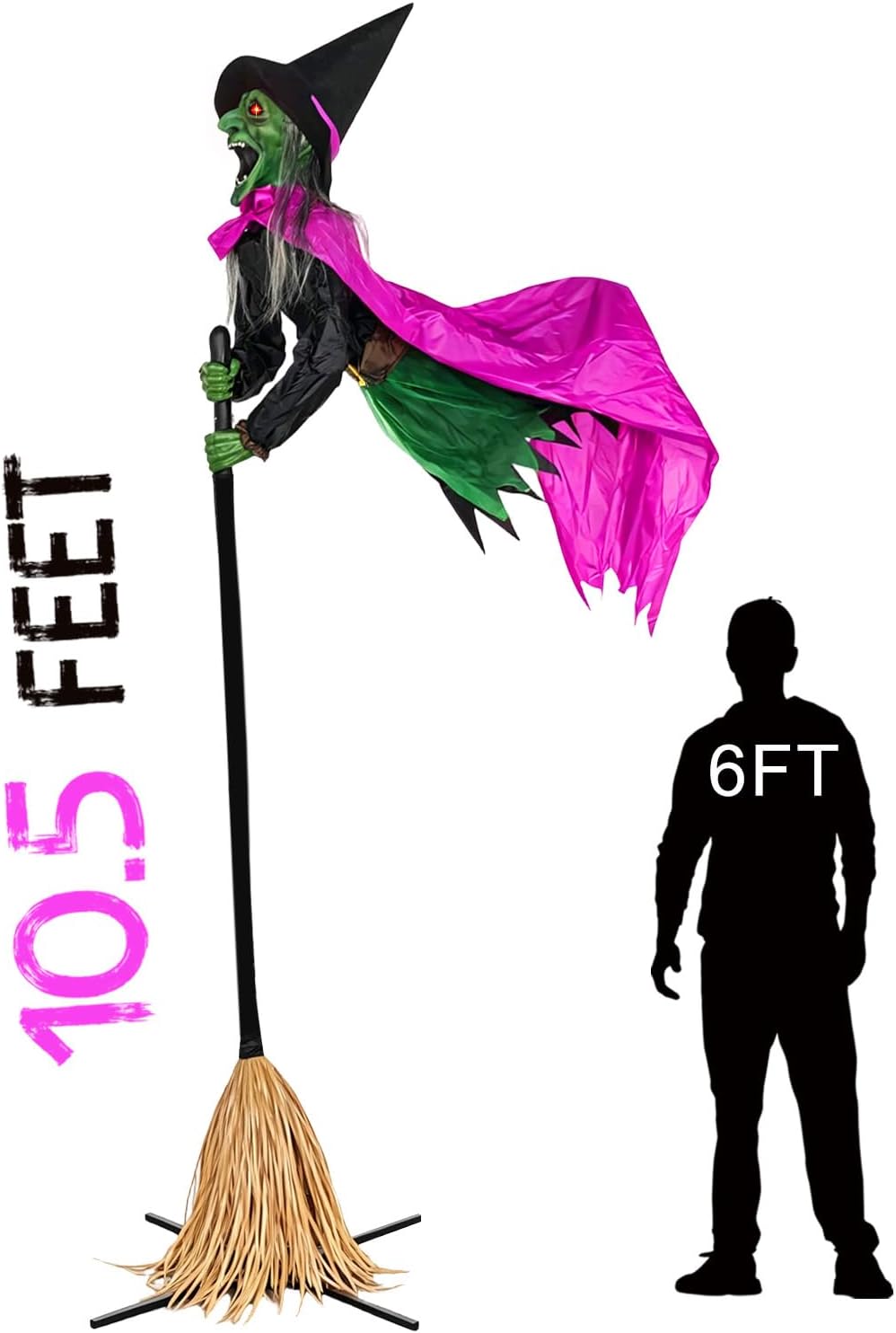 Halloween Decorations Outdoor – 10.5FT Animated Hovering Witch Animatronics with Sound & Footpad Activation – Spooky Flyin...