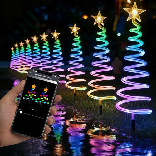 10 Pack Christmas Pathway Lights Outdoor with RGBW DIY Modes, APP Control Spiral Lighted Christmas Tree Path