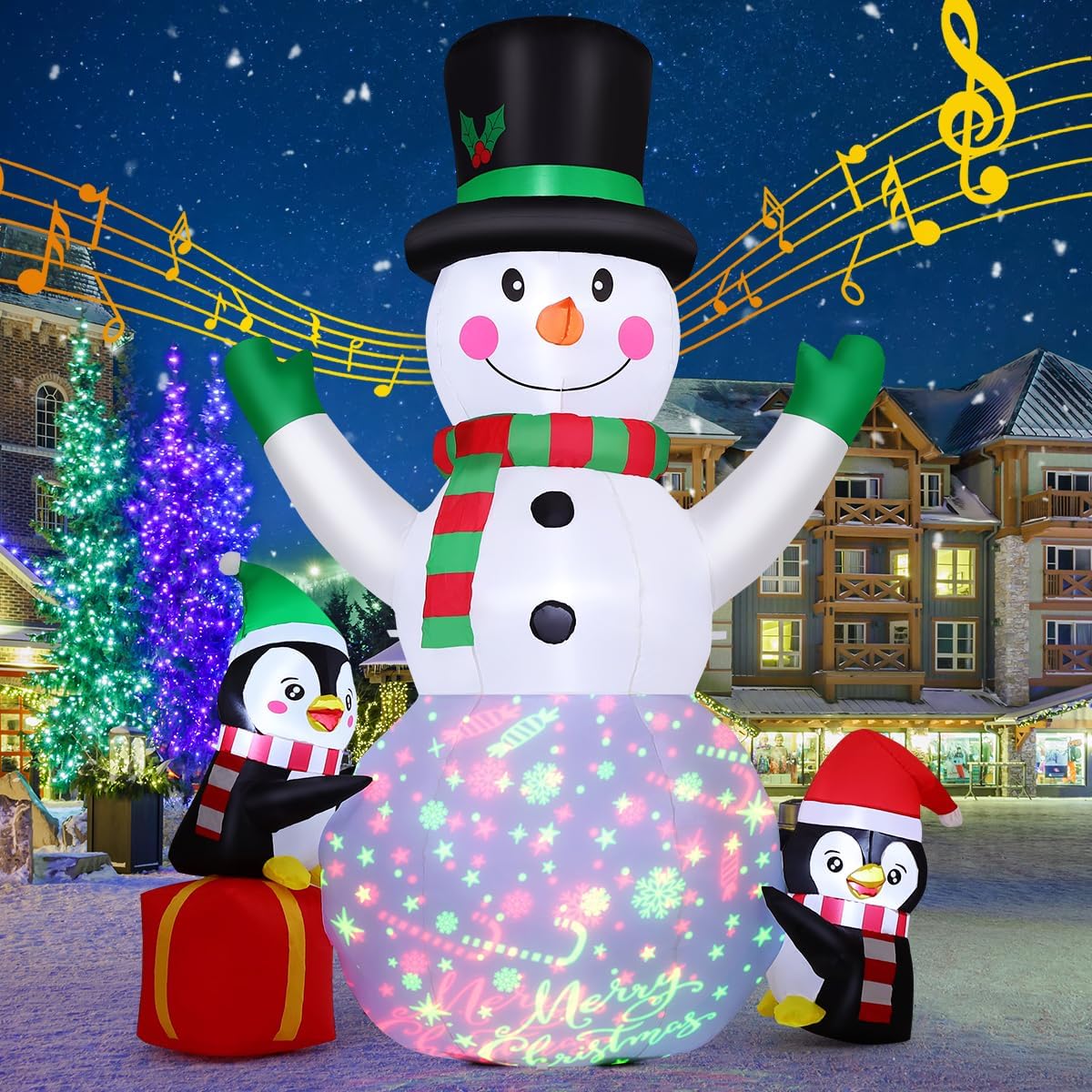 GOOSH 8.3 FT Christmas Inflatables Snowman Built-in Music Box & Rotating Colorful LED Lights, Christmas