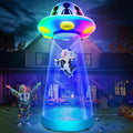 TURNMEON 10 Ft Tall Halloween Inflatable UFO Cow Abduction Decorations / 3-Color Changing LEDs, Built-in Li