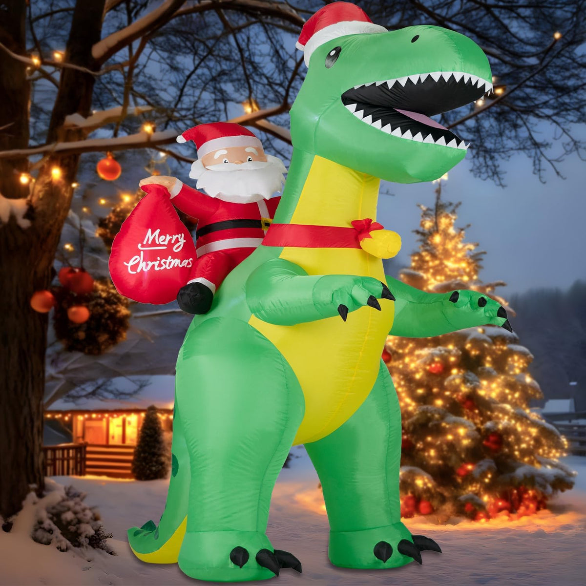 Kendane 8FT Christmas Inflatables Santa Claus Riding Dinosaur, / Christmas Inflatables Decorations Outdoor