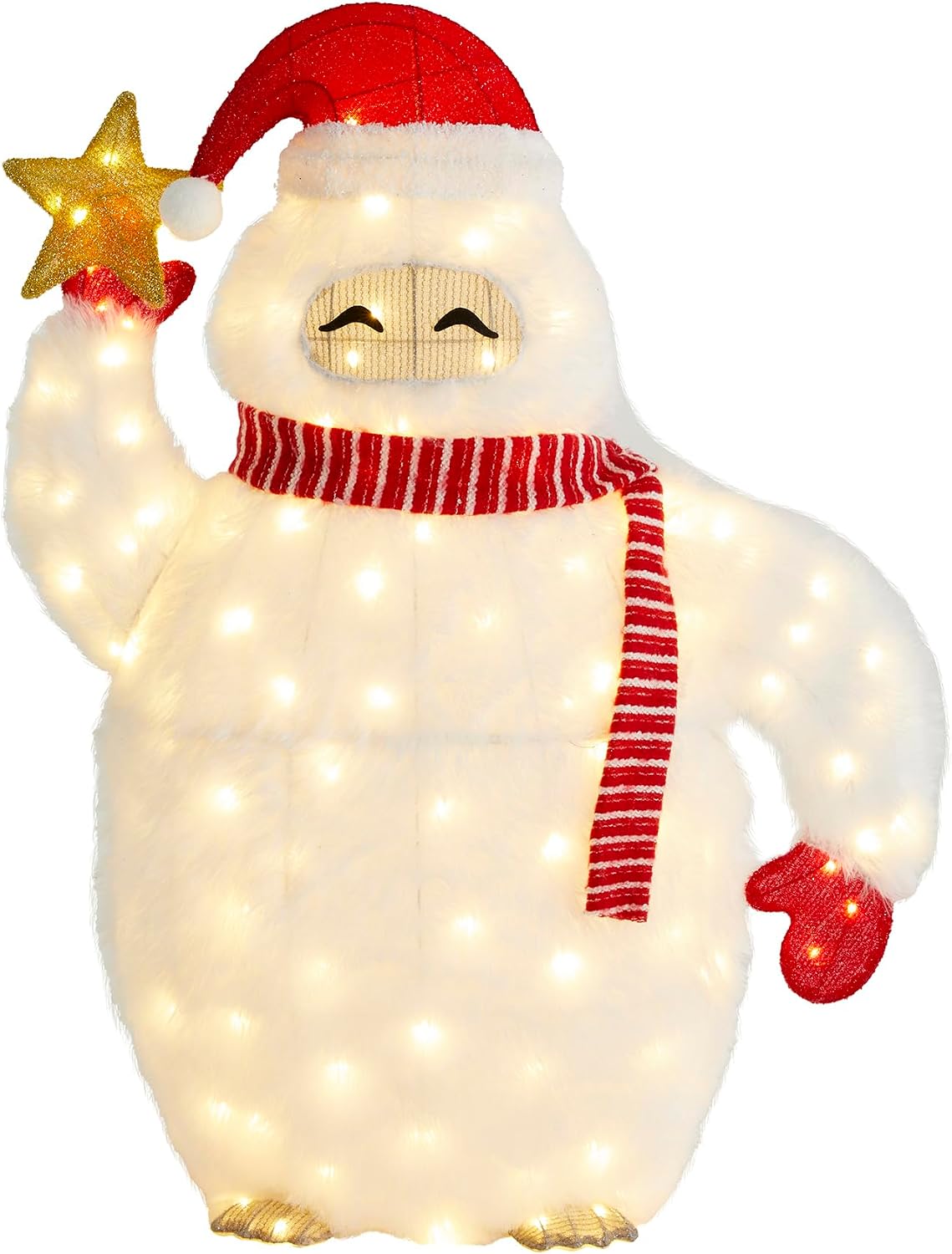 Glitzhome 42 Inch Lighted Yeti Christmas Outdoor Decoration with 130 Warm White LEDs, 3D Fabric Illuminated