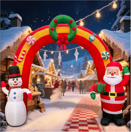 11.8 FT Christmas Inflatables Archway, Blow Up Santa Claus and Snowman Inflatables Arch Outdoor Decorations
