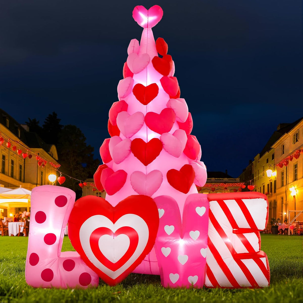 Spinosaurus 8FT Valentine Inflatables Outdoor Decorations,Inflatable Heart Tree with Light Valentines Day