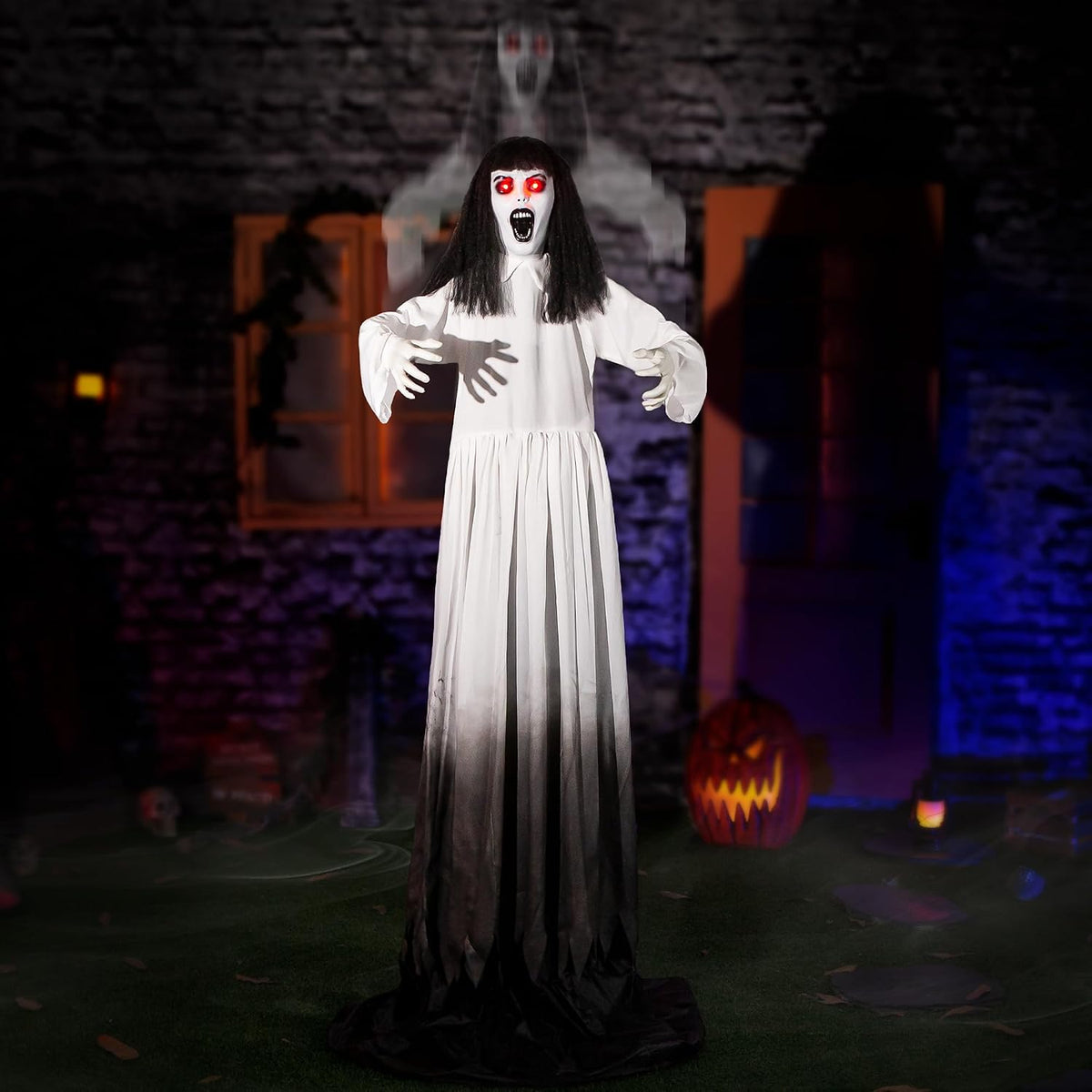 Halloween Animatronics Decorations, Animated Up & Down Haunted Ghost with Sound Activated, Spooky Sound,
