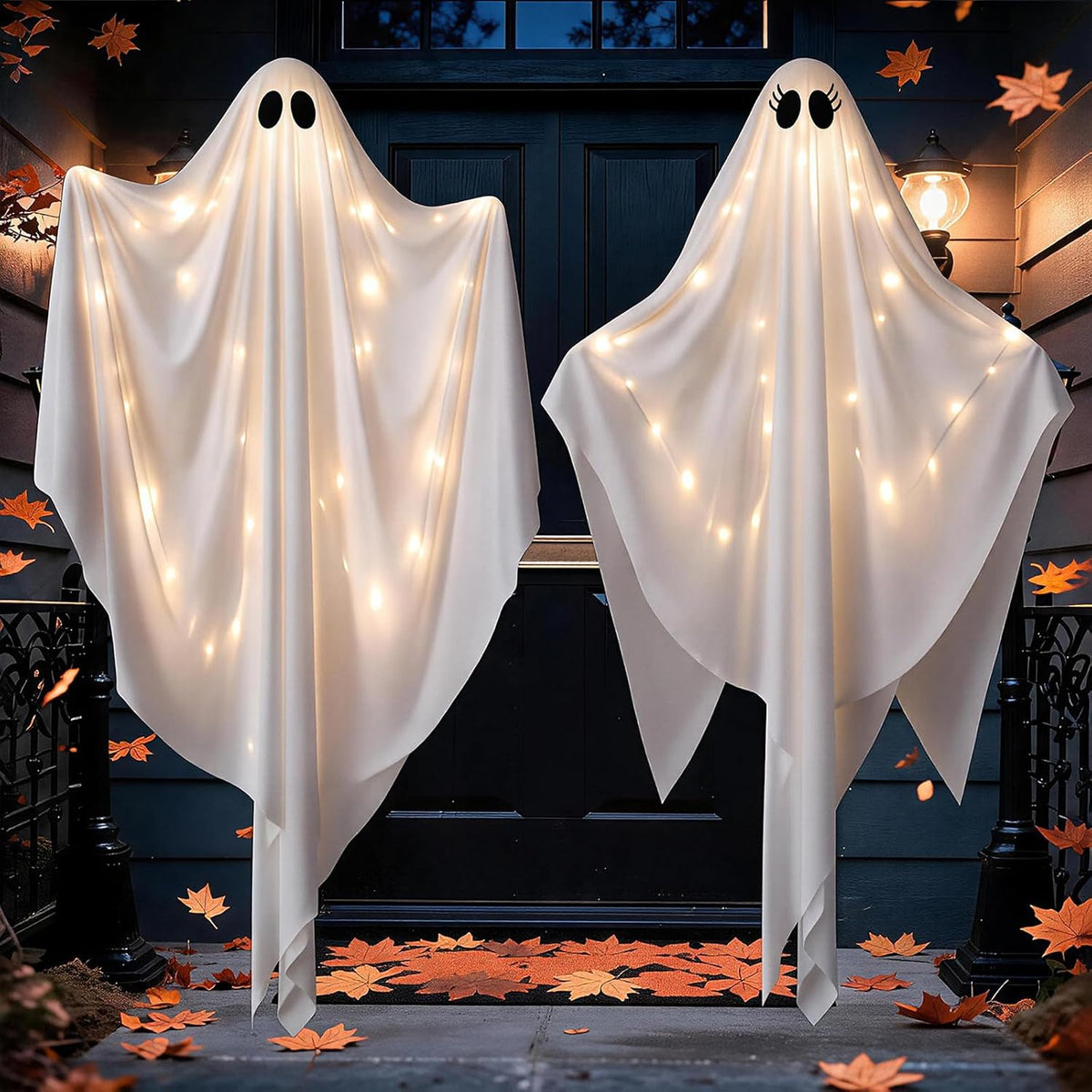 2 Pack 47.25" Light Up Hanging Ghost Halloween Decorations Outdoor Indoor / 8 Lighting Modes, Adjustable