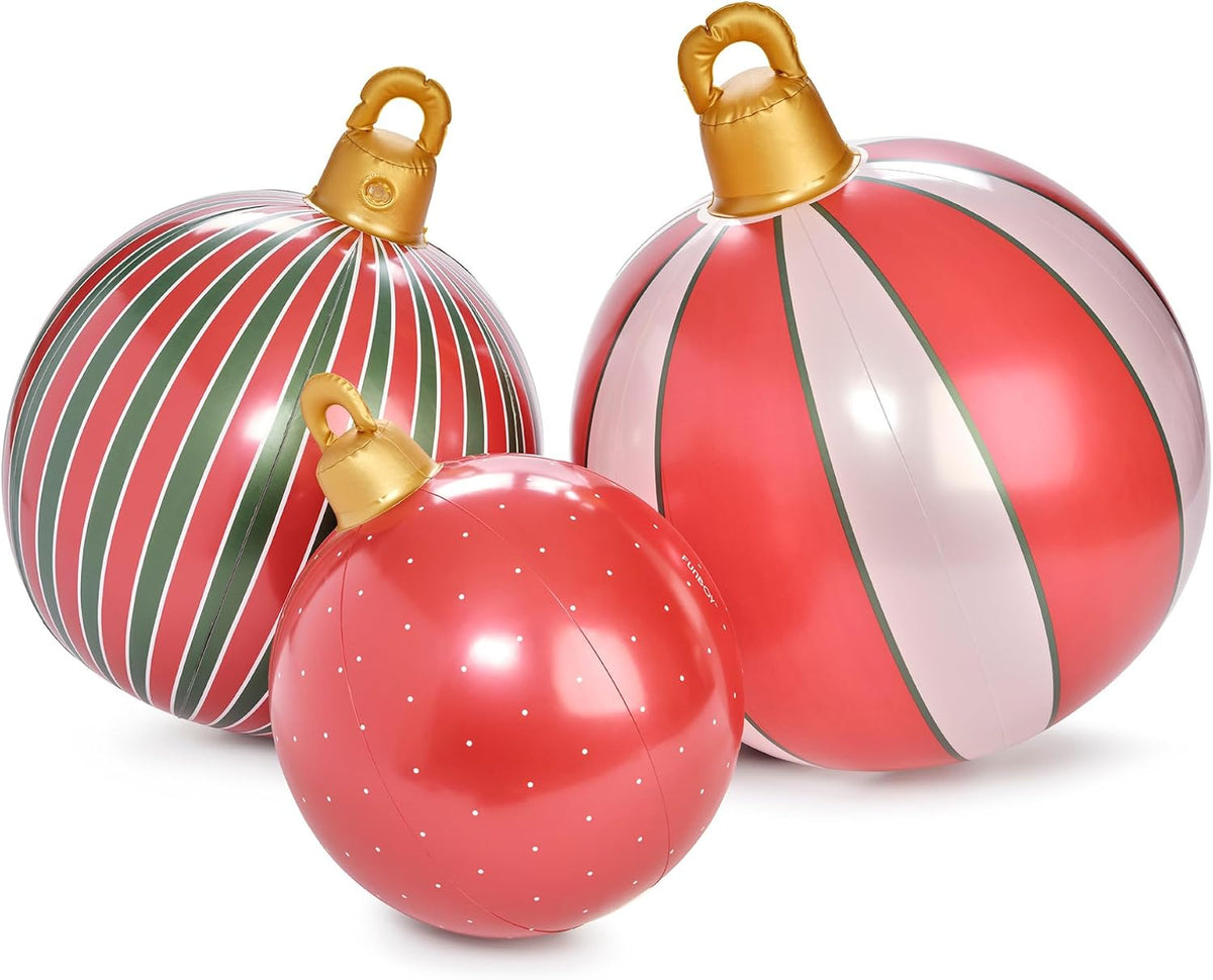 FUNBOY Retro Inflatable LED Light-Up Christmas Ornaments, Outdoor 3 Pack / Oversized Holiday Yard Décor,