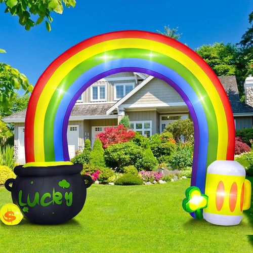 10 FT St Patricks Day Inflatables Outdoor Decorations Rainbow Archway / Built-in LED Lights, St. Patrick's