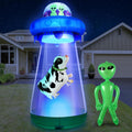 Lunmon 9 Ft Halloween UFO Inflatable Alien Cow Abduction Decor with LED / Glow Effect, Ufo Spaceship