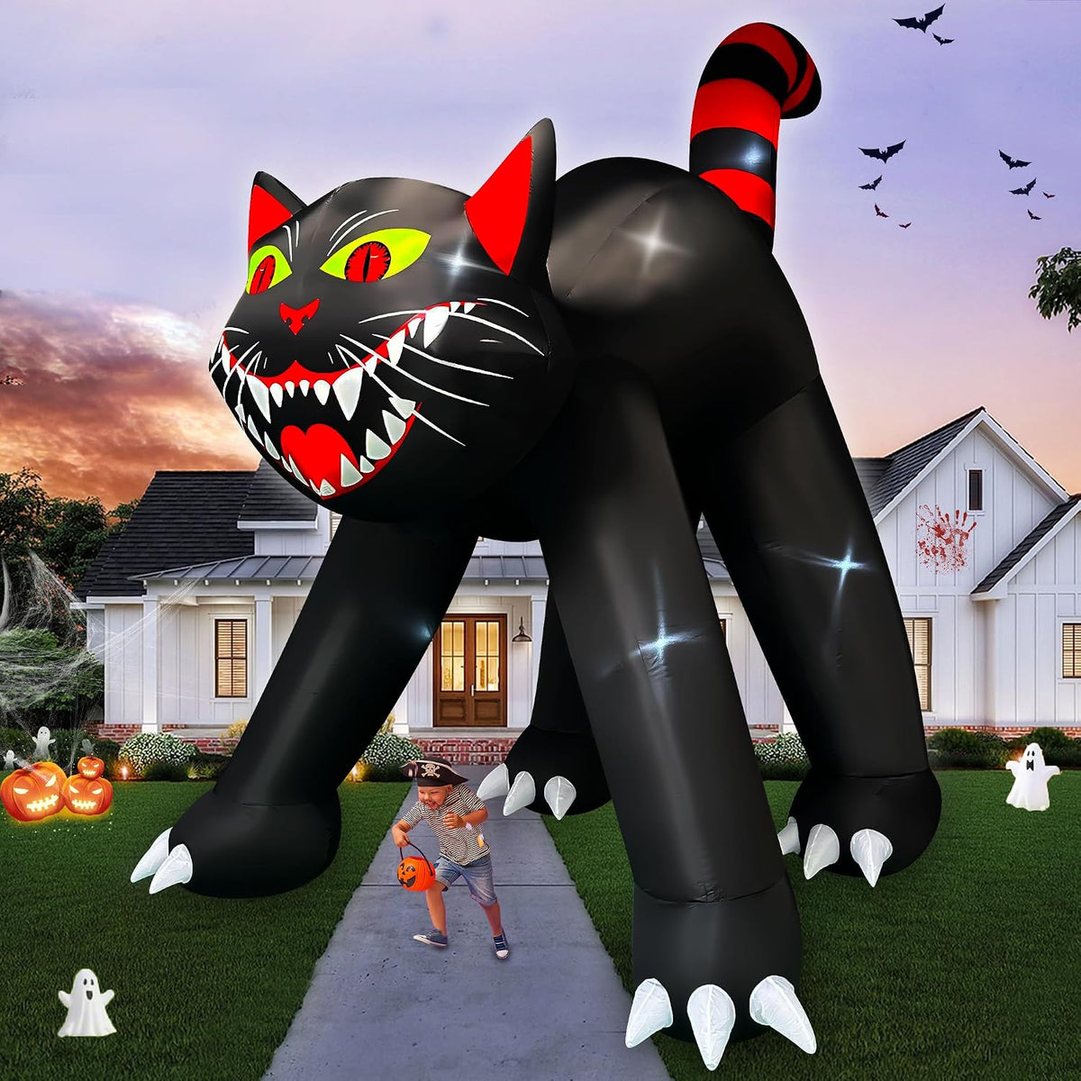 SEASONBLOW 14 Ft Giant Halloween Inflatable Black Cat Outdoor Decoration / Halloween Decorations Giant Blow
