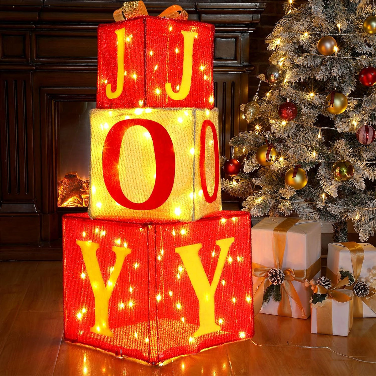 Honoson 3 Sets Extra Large Christmas Lighted Gift Boxes Present Boxes / 8.1'' 10.5'' 12.5''， Boxes Pre Lit