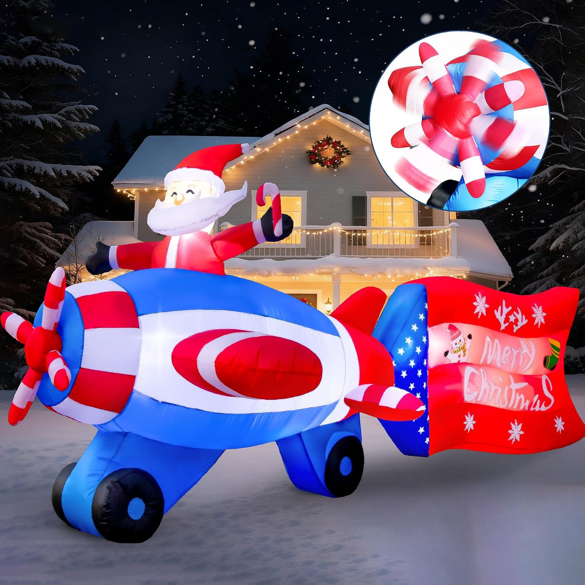 Pechfun 11FT Christmas Inflatables Outdoor Decorations / Santa Claus on Animated Helicopter, Blow Up Yard