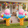 2 Pcs 80 Inch Giant Inflatable Ice Cream Cone Stand & Pool Floating Decor 2 in 1 for Party Decor, Stand-up