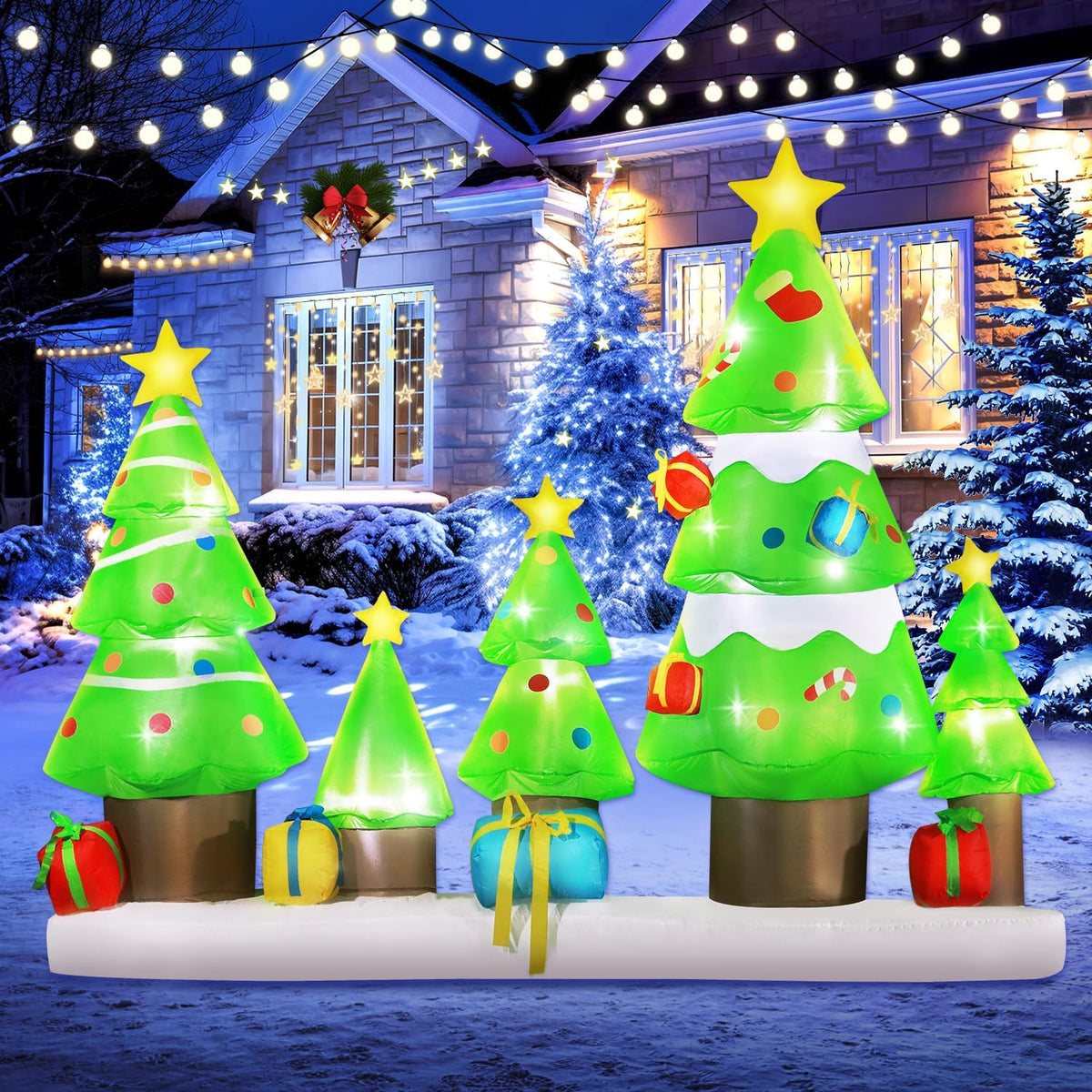 DomKom 9 FT Long Huge Christmas Inflatable Tree Set Outdoor Decoration with Gift Boxes, LED Lights Holiday