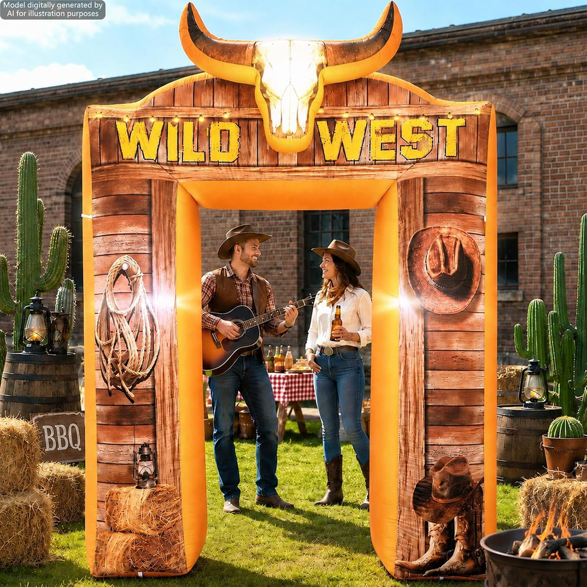 Afniimyapt 8.6ft Wild West Inflatable Archway for Kids Cowboy Party Decor / Giant Rodeo Blow up Arch