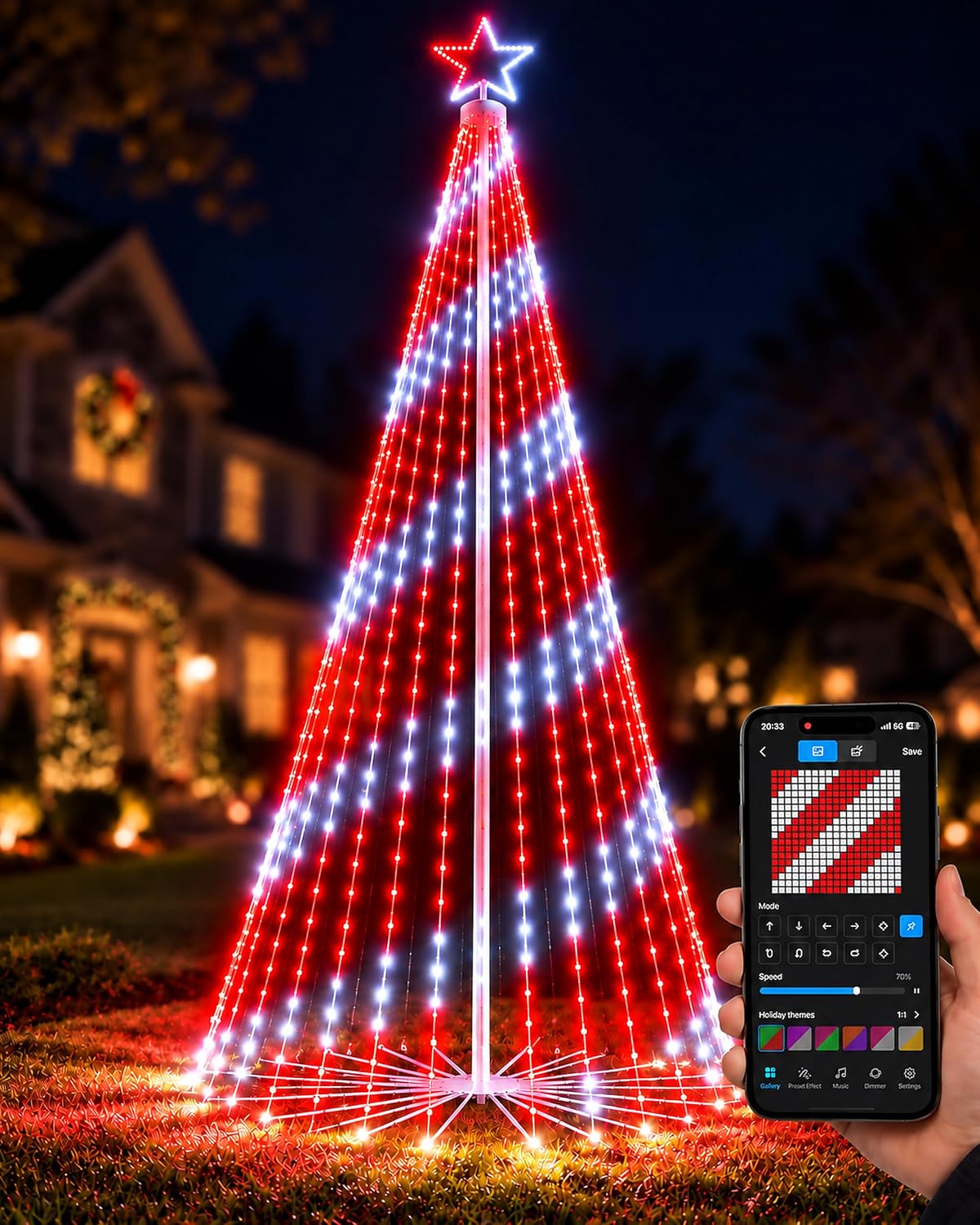 Aoycocr 10FT Smart 3D RGB Animated Outdoor Christmas Cone Tree Light Show / 544 LED Outdoor Christmas Tree