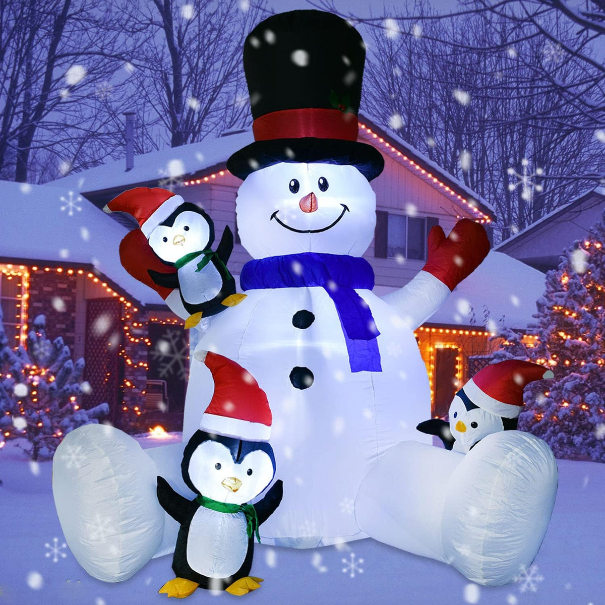 Lvydec Lighted Inflatable Snowman Christmas Outdoor Decoration - 8ft Blow Up Snowman with Built-in LED Lights
