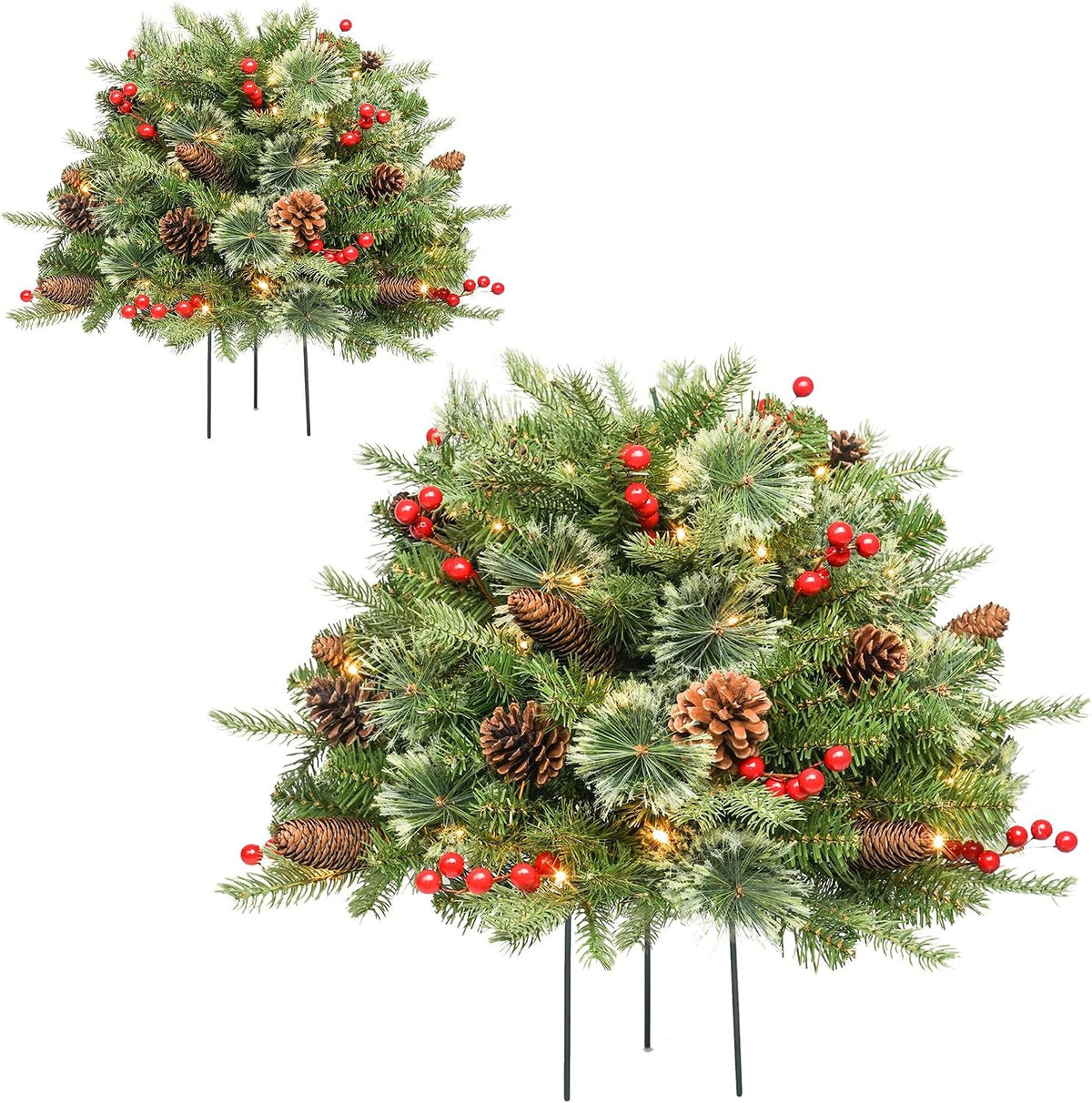 HomeKaren Christmas Planter Filler Tree Outdoor Prelit 2 Pack, 24" Urn Fillers for Porch Planters Pathway