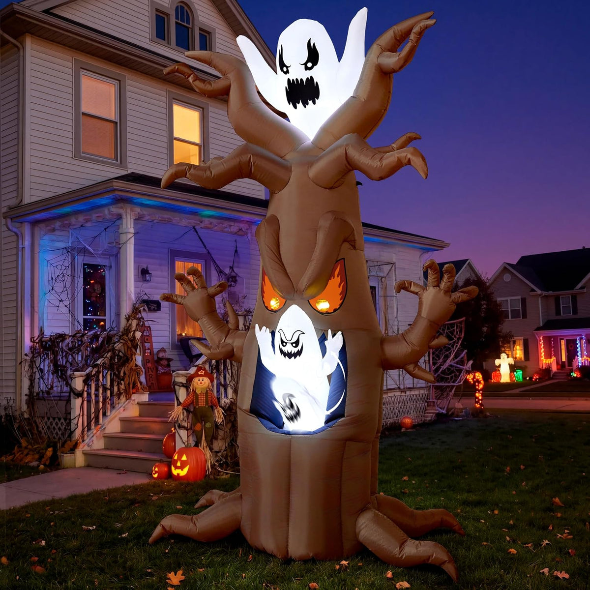 Joiedomi 7 Ft Halloween Inflatables Tree Decorations Outdoor Blow Up Yard Decor Animatronics Ghost in Tree
